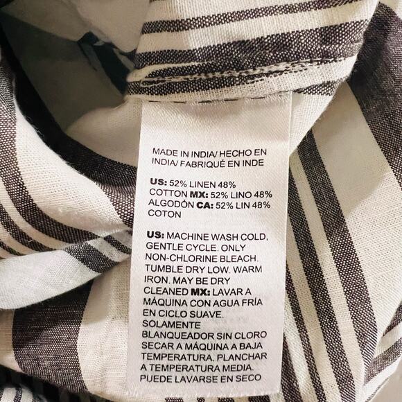 Chico’s Linen Cotton Striped Long Sleeve Maxi Shirt 16P black white cream grey - Picture 6 of 7